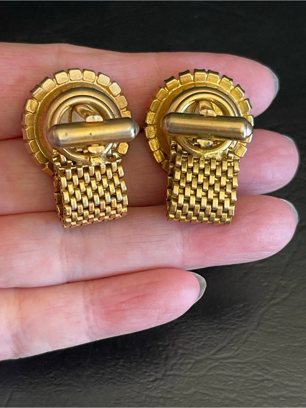 Vintage water melon Rivoli gold tone cuff links.